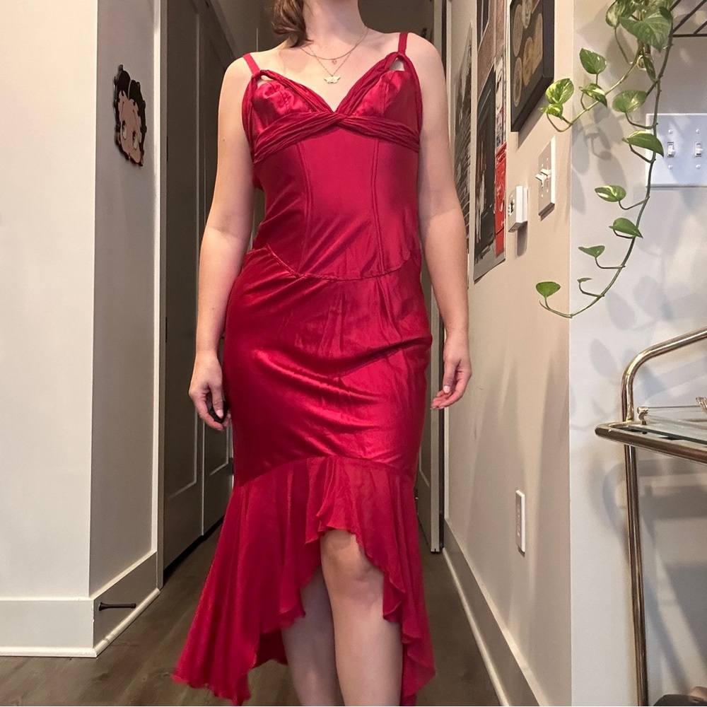 💜 90s Red Silk Renaissance Maxi Dress 💜 Size S